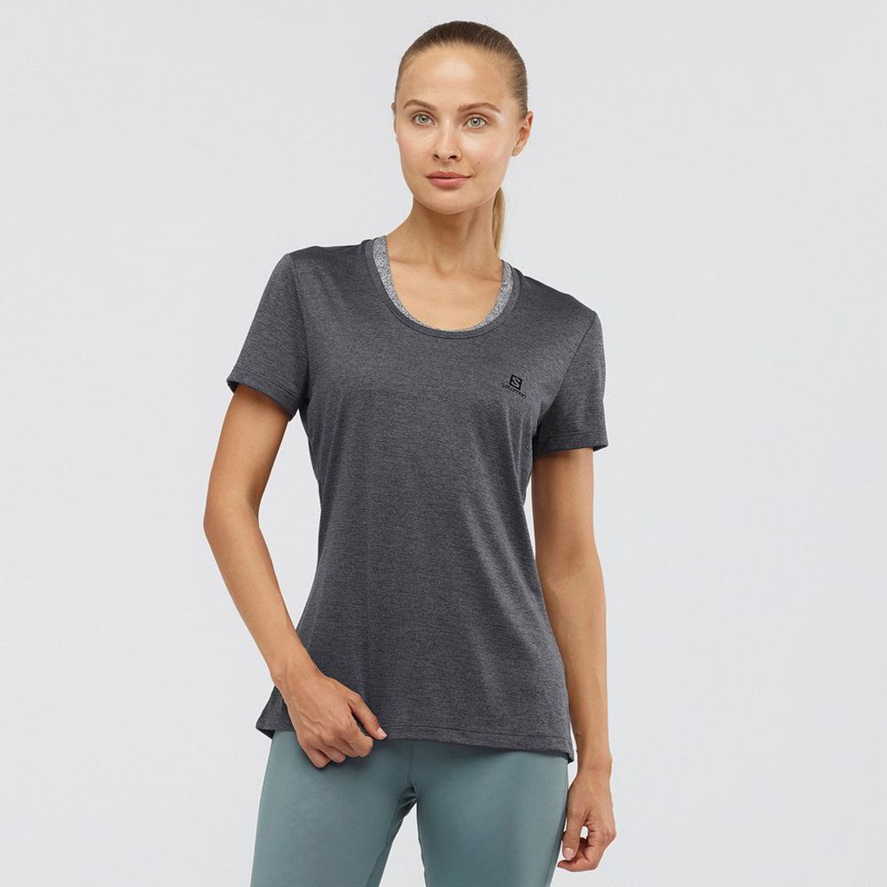 SALOMON AGILE Philippines - Women's Tee Shirts - Black | 590741-IYV